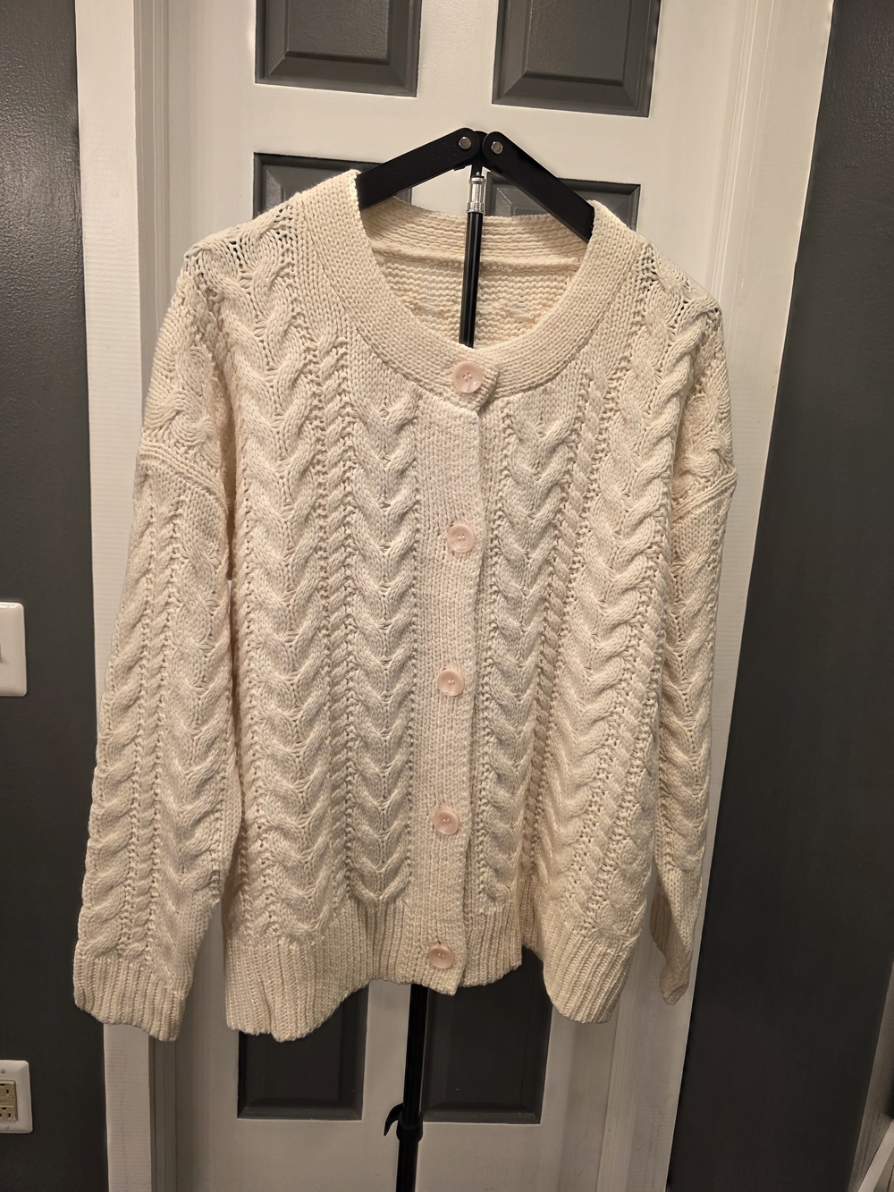Cream Cable-Knit Button Cardigan